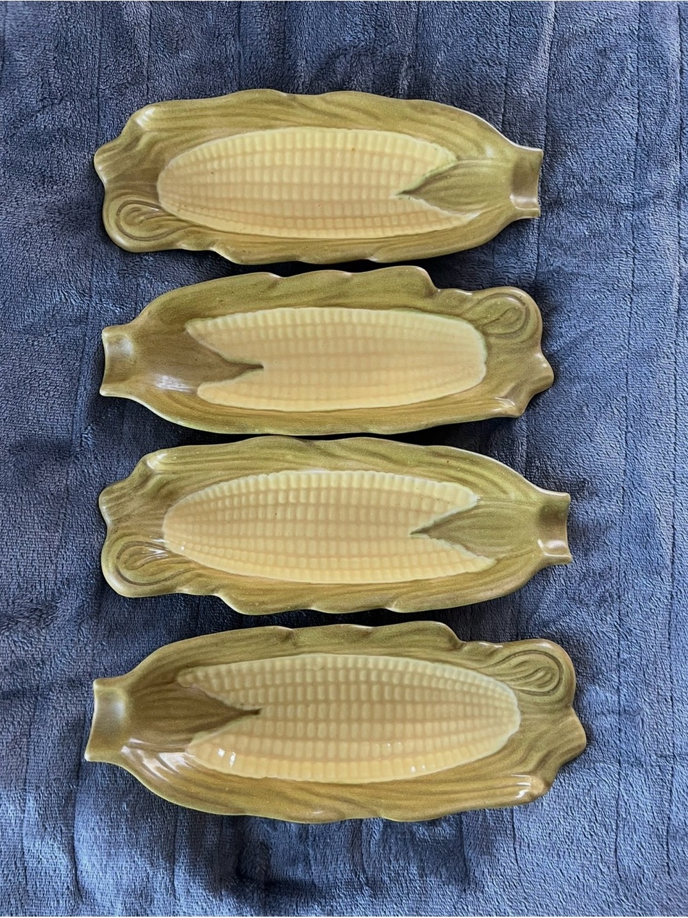 Vintage Corn-Shaped Ceramic Serving Platters signed- Set of 4 MCM